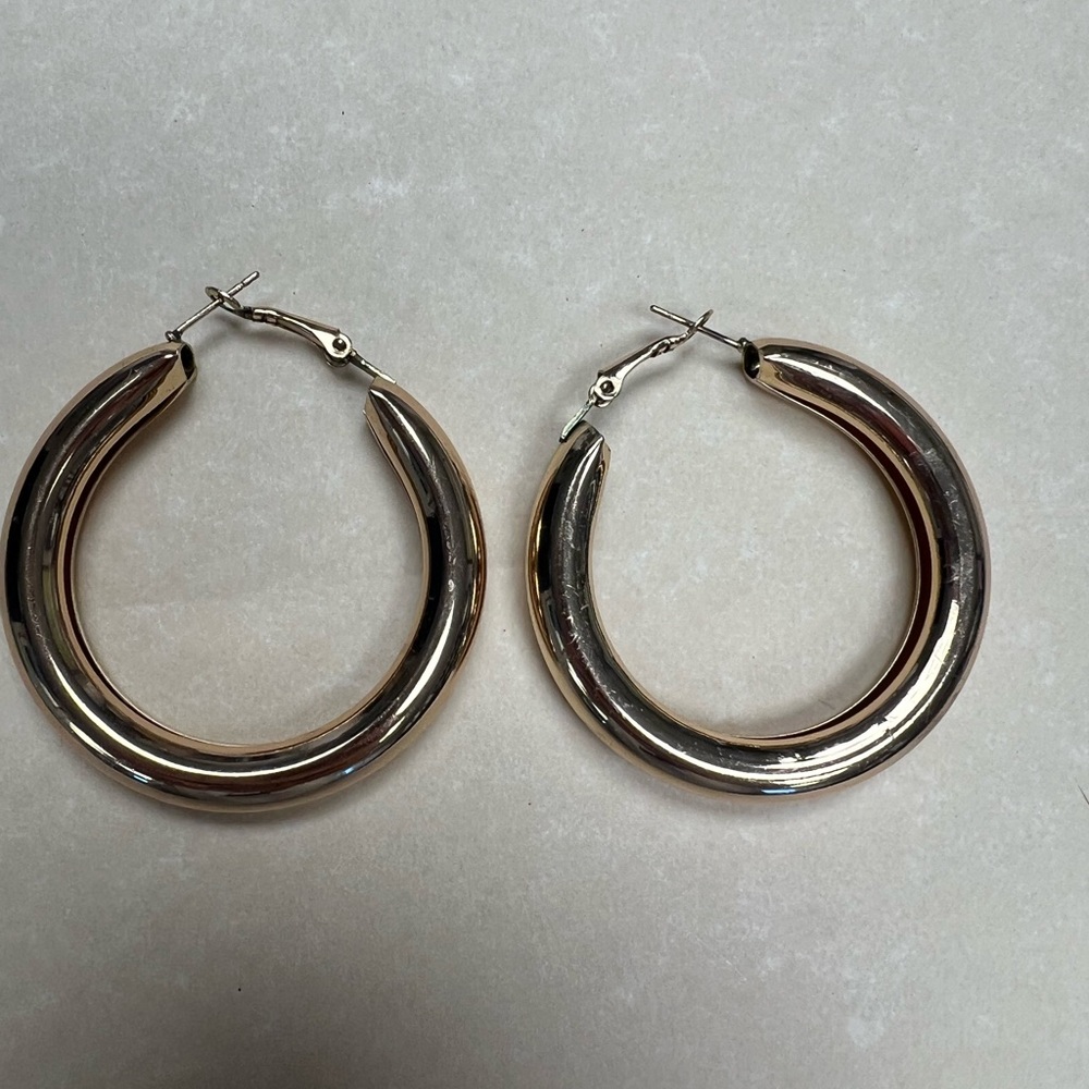 Gold tone 2 inch hoop earrings